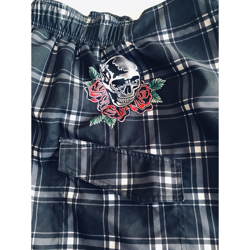 Joe Boxer Mens Plaid Blue Swim Trunks with Colorful Designs - Picture 5 of 7